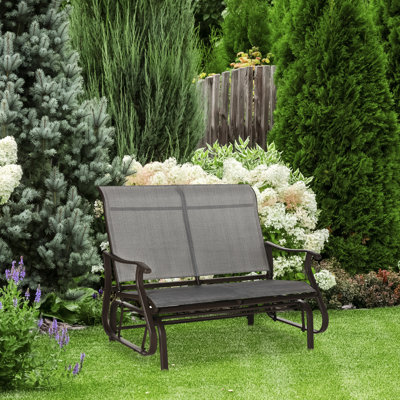 2 Garden Swing Glider , Patio Chair With Powder Coated Steel & Grey Mesh, For Backyard, Lawn, Porch Outdoor Lawn Bench, 2 Frame And Grey Garden, Porch, Enjoyable Gliding