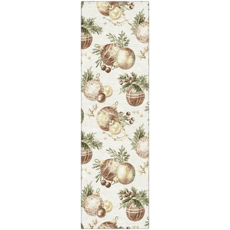 Premium Machine Washable Ingrassellino AMF1828 Christmas Balls Rug, Runner 2'3" x 7'6"