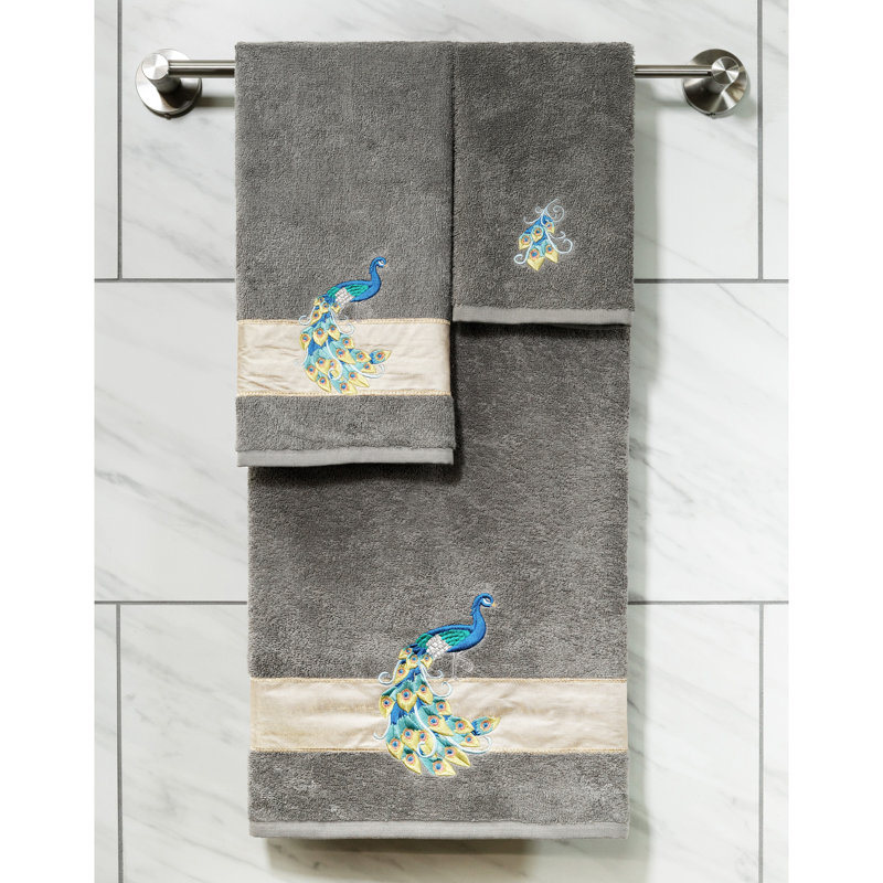 Ensemble de serviettes 3 pièces 100% coton turc, Gris foncé