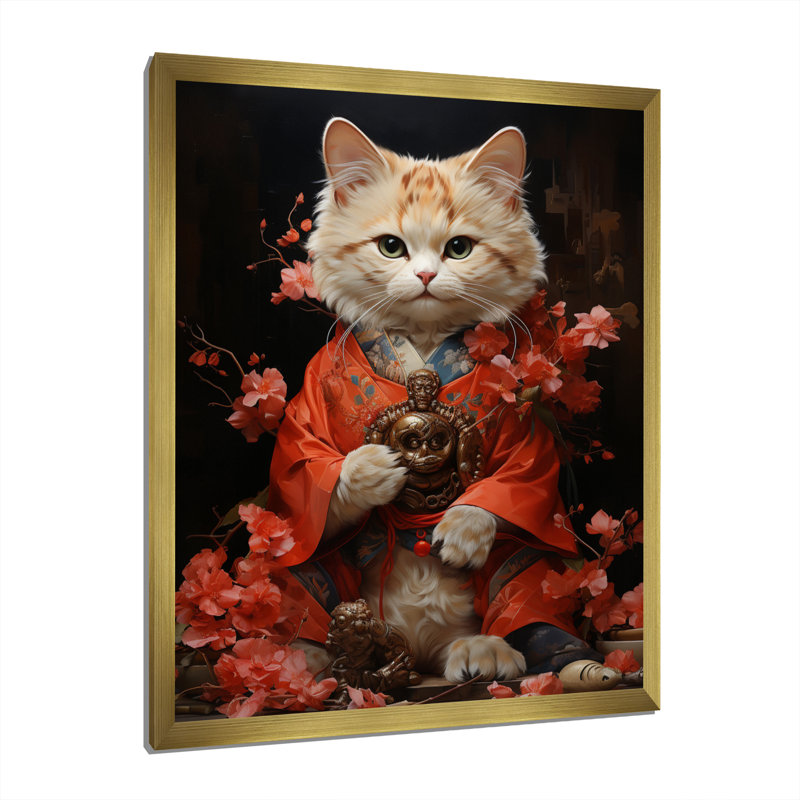 Ouzay, Japon, art ondulant Manekineko I, H 32 po x l 24 po x P 1 po, Encadrement doré