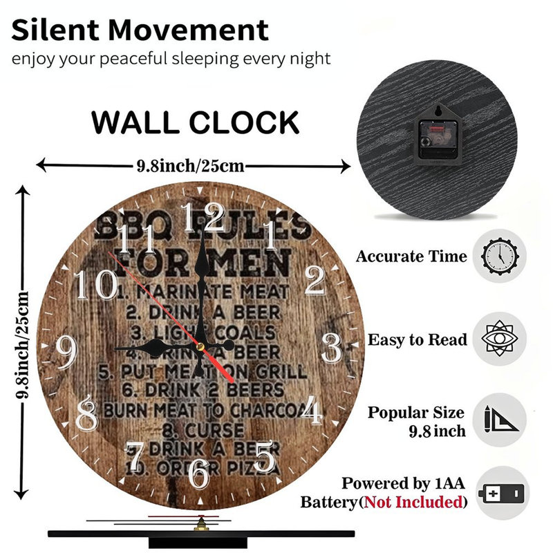 Horloge murale en bois 10 po, mouvement silencieux, à piles (piles AA non incluses), décor artistique, parfait pour les décorations