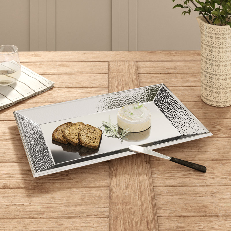 Plateau de service rectangulaire martelé classique Cressida, Argent