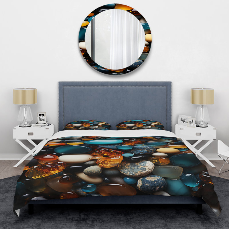 Ensemble de housse de couette bleu et orange Hermatite Fusion - Stone Geode, Housse de couette pour très grand lit et 2 très 