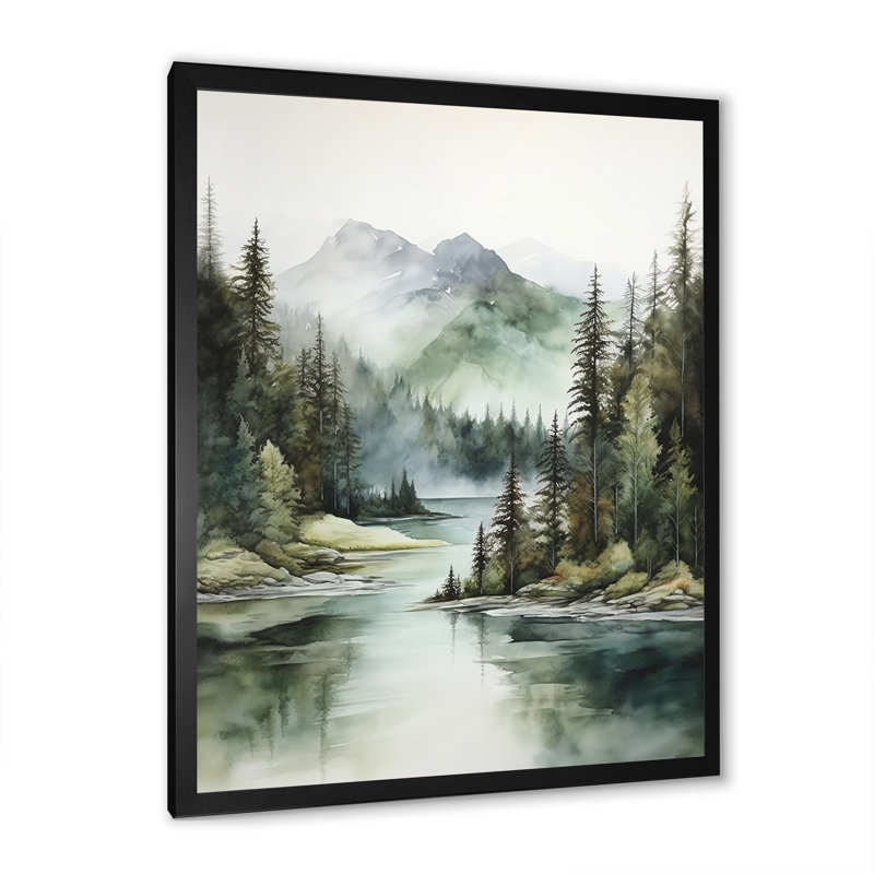 Impression sur toile, "Minimalisme lac tranquillité I", Cadre simple noir, H 44 po x l 34 po x P 1,5 po