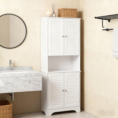 Freestanding Cabinet,Tall Narrow Bathroom Storage Cabinet with Doors and Shelf Adjustability