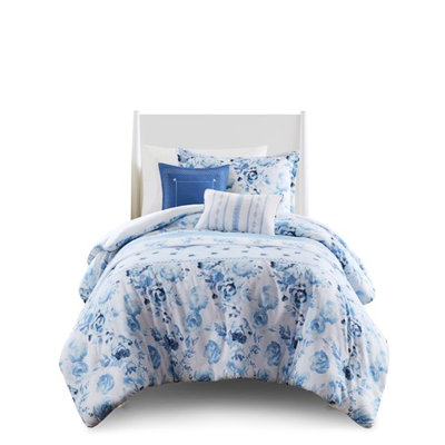 Twin Microfiber Comforter , Beautiful Floral Striped Pattern, Microbial, 2 Shams And Throw Pillows, Washable Striped, , Spot Cleanable Bedding