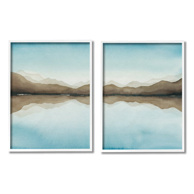 «Mountain Range Water Reflection» par Grace Popp - ensemble de 2 impressions sur bois