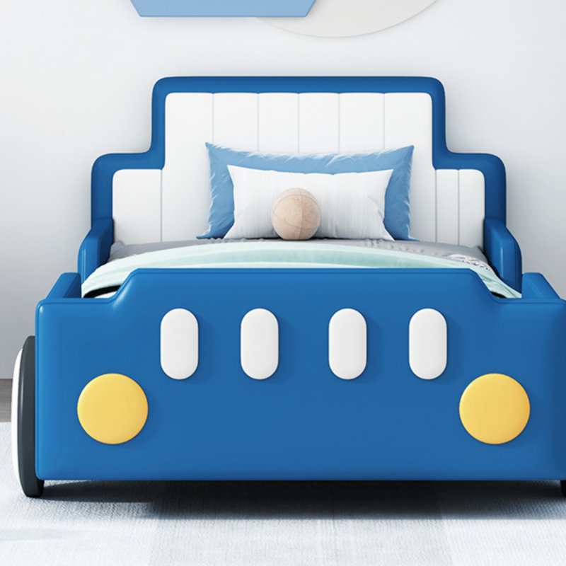 Twin Size Race Car-Shaped Platform Bed with Wheels, Perfect for Kids' Rooms and Imaginative Play, Blue