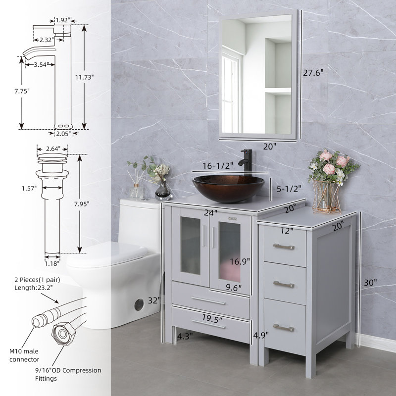 36'' Single Bathroom Vanity with Manufactured Wood Top, Gray, Gray