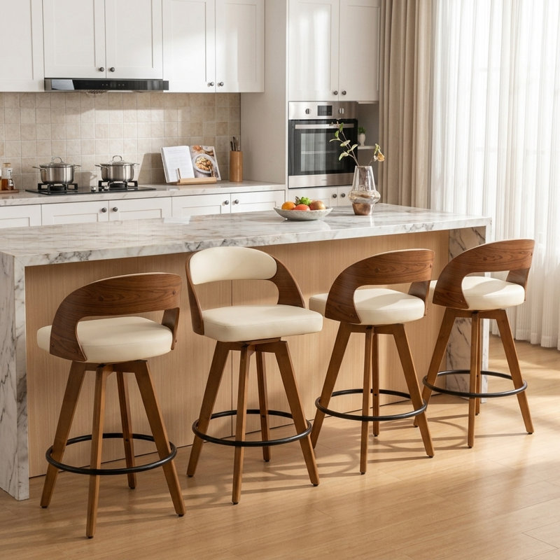 Ensemble de 4 tabourets de comptoir pivotants Deherrera, Tabouret de comptoir (siège d'une hauteur de 26 p, Similicuir beige
