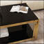 Table basse moderne à double couche rectangulaire avec verre trempé et pieds en métal doré pour les salons et les bureaux