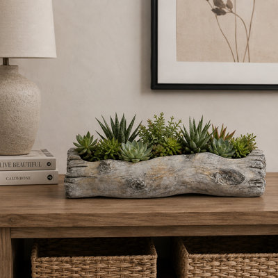 Boîte à fleurs décorative en simili bois de grève, terre cuite, 13 po gris