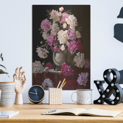 «Red pivots dans un vase japonais» par Christopher Pierce, art mural en métal
