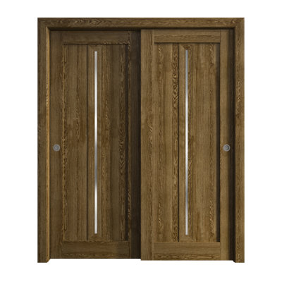Portes coulissantes de placard 36 x 80 pouces Ego 5014 Rails en chêne marbré Ensemble de quincaillerie Portes de placard de chambre en bois massif