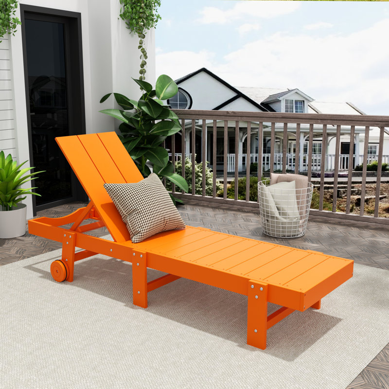 Joubert 77.6" Long Outdoor All-Weather Poly Reclining Single Chaise, Orange