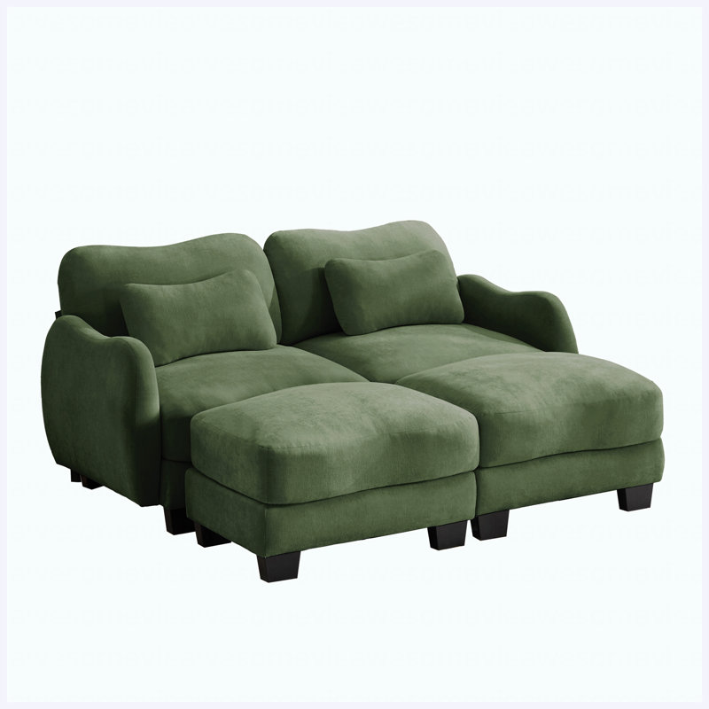 Canapé de soutien en chenille avec coussin de taille et repose-pieds mobile Chenille, Chenille verte
