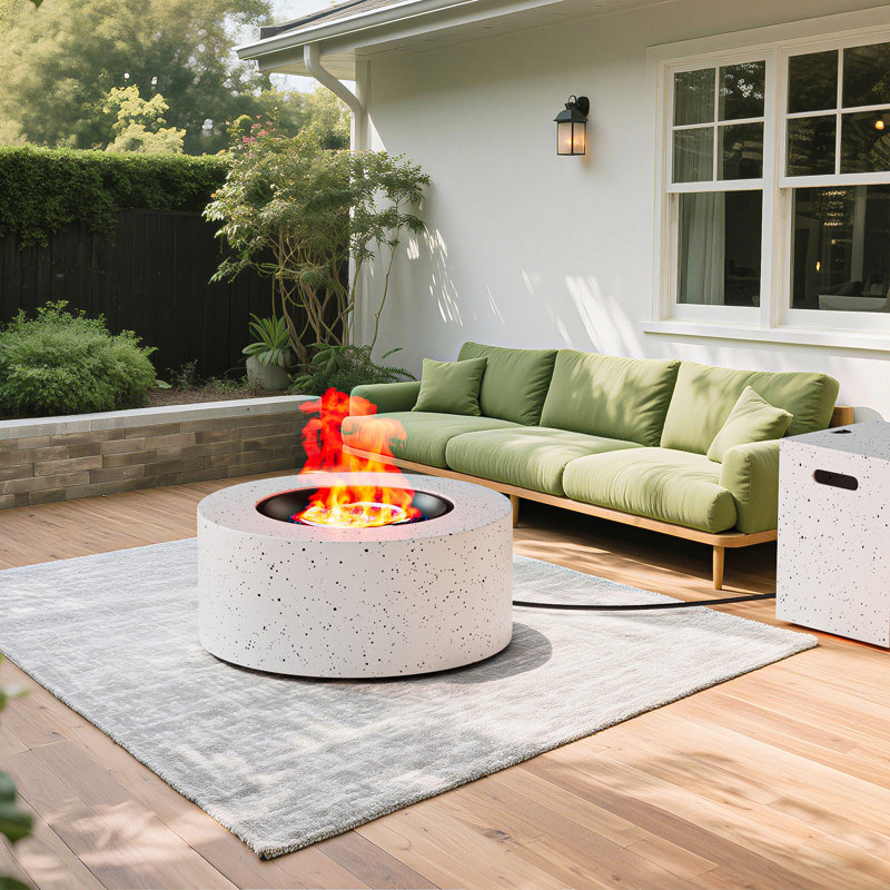 13.5" H X 30" W Round Steel Propane Smokeless Outdoor Fire Pit Table, White