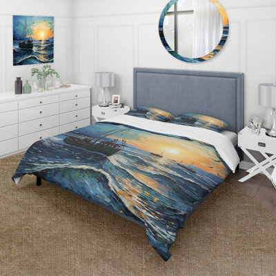 Ensemble de housse de couette en microfibre / polyester Vangogh Seascape With Fishing III