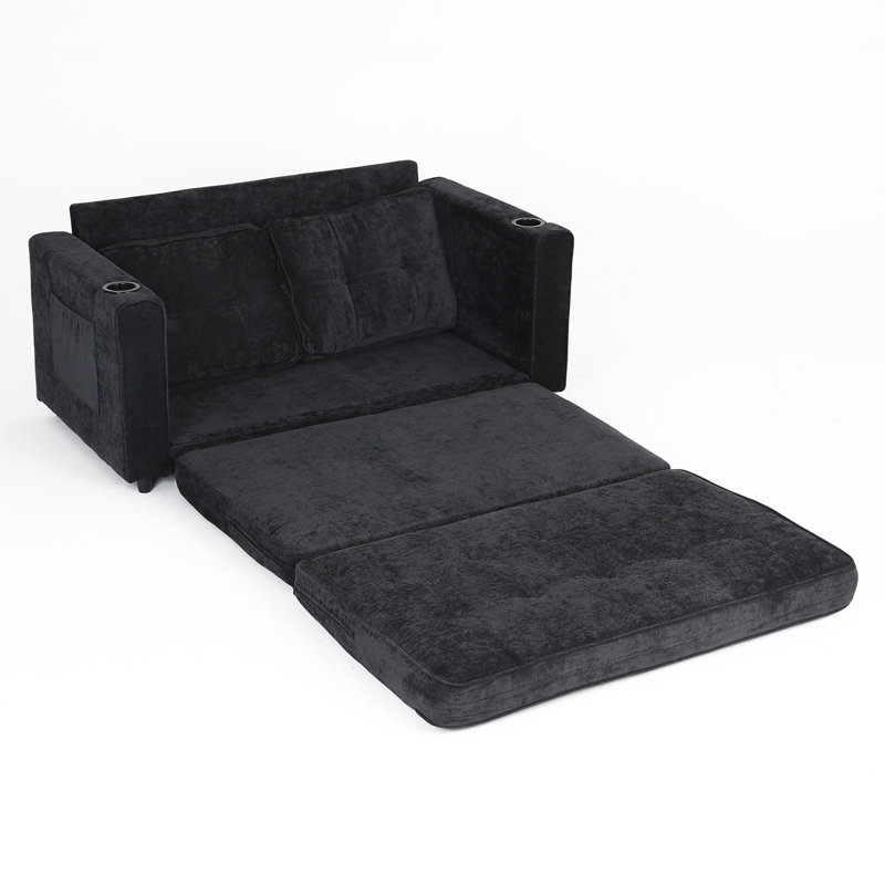 55"3 Fold Sofa,Convertible Futon Couch sleeper sofabed, Black