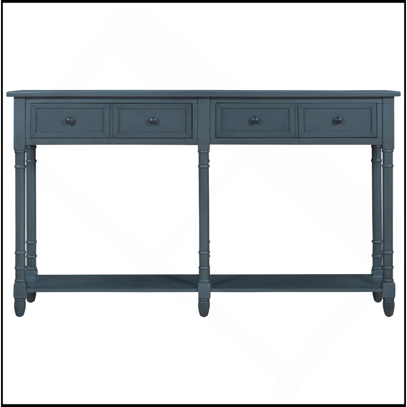 Rustic Console Table with 2 Drawers & Shelf – Solid Wood Frame, Distressed Finish, Easy Assembly, Antique Navy