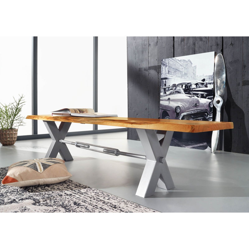 Iron Label Solid Wood Bench, H46 x W200 x D38cm, Silver