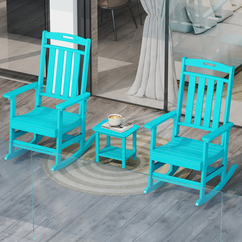 Ensemble de chaises berçantes 3 pièces Hdpe pour l'extérieur avec table d'appoint, Aruba