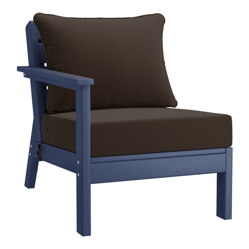 Deep Seating Left Arm Chair With Cushions, Navy Blue, Brown