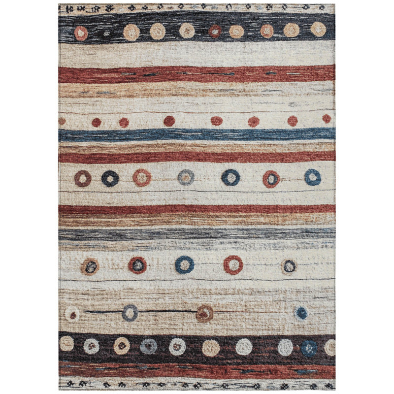 Tapis extérieur lavable rayé beige et bleu marine 8 pi x 10 pi