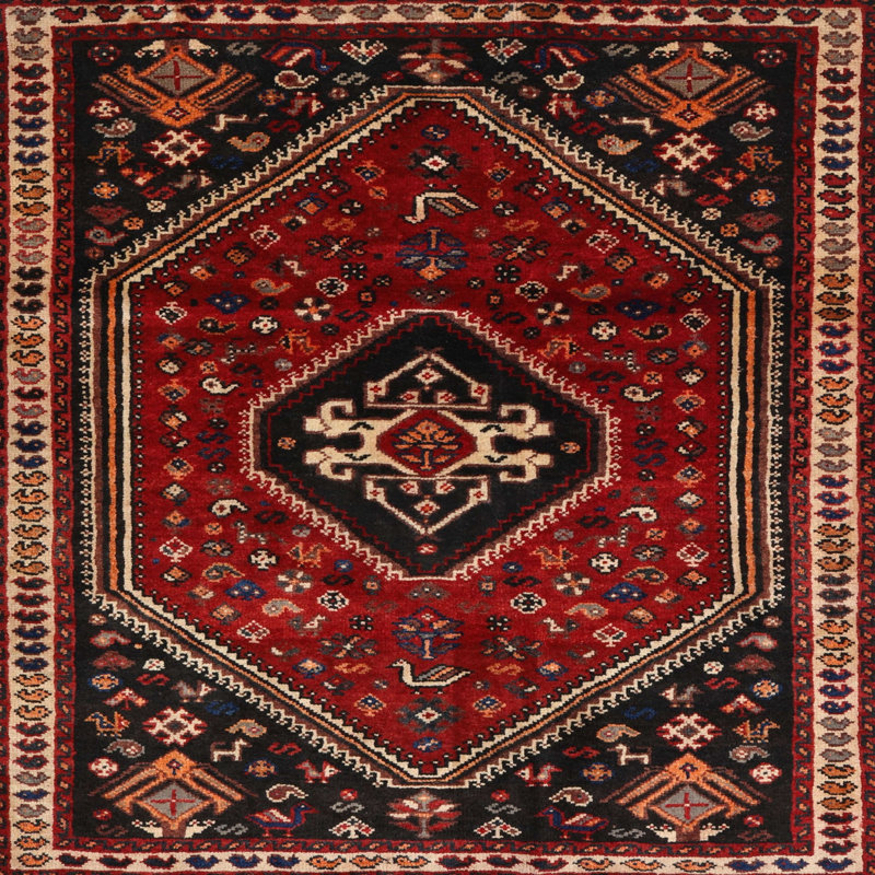 Tapis à motif oriental rouge / noir, Carré 8 pi