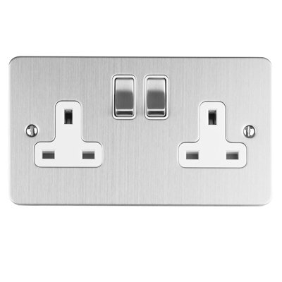 2 Gang Enhance Flat Plate Matching White Trim Wall Mounted Socket
