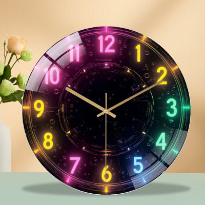 LED Digital Clock with Colorful Display And Alarm(1) Art - 12'' Modern Glass Wall Clock