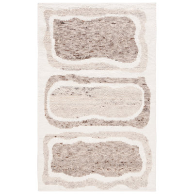 Serana Abstract Hand-Knotted Wool Area Rug in Ivory/Brown