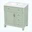 Meuble-lavabo autoportant de 30 po avec lavabo en céramique, tiroir escamotable, 3 tiroirs et armoire de rangement, bois massif et panneau de fibres à densité moyenne, vert