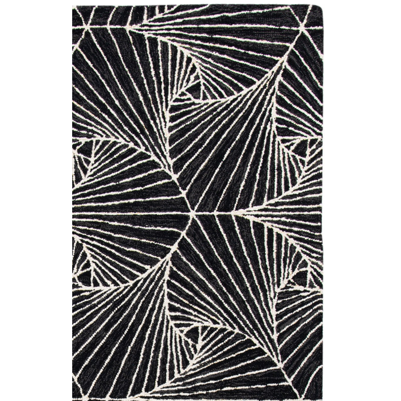 Tapis gris anthracite / ivoire en laine / coton touffeté à la main Brindy, Tapis de couloir 2 pi 3 po x 7 pi