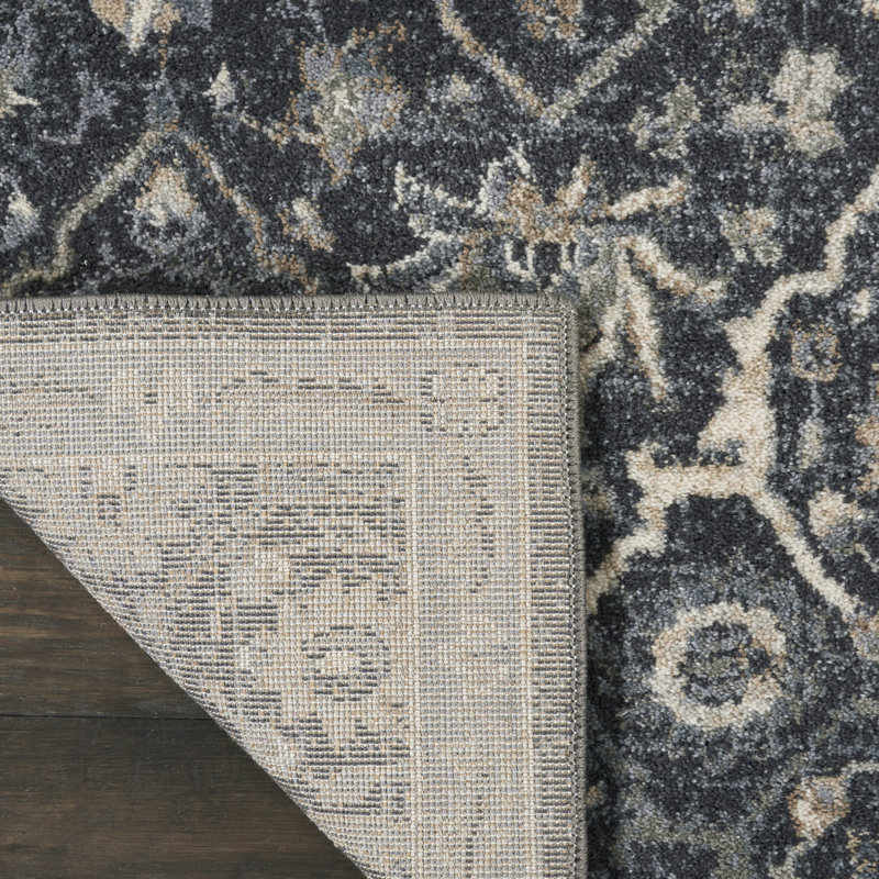 Rectangular Navy Blue Synthetic Persian Area Rug 9'3" x 12'9"