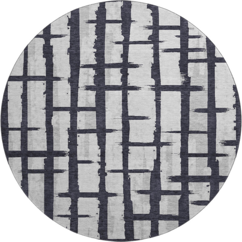 Premium Machine Washable Prisco Black Rug, Round 8'