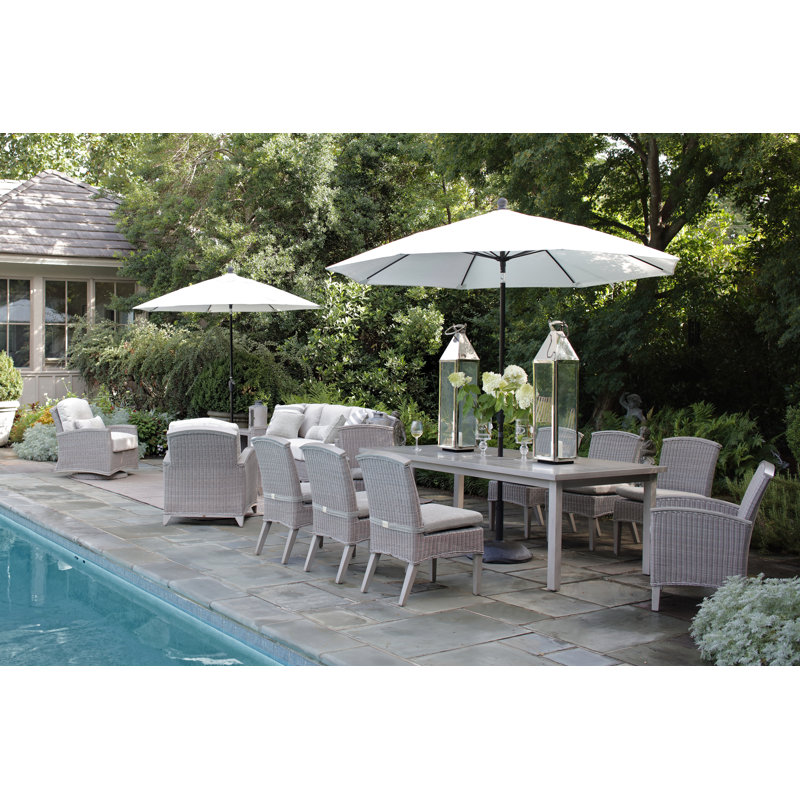 Astoria Patio Dining Side Chair with Cushions, Oyster, No Welt, Linen Forest