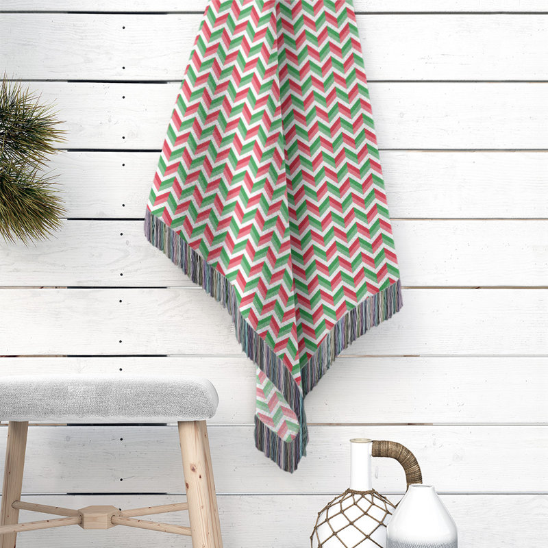 Hand Woven Throw Blanket, 80" W x 60" L, Dark Red/Green