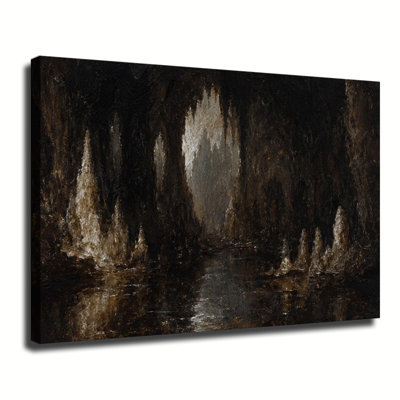 Art mural sur toile sombre avec stalactites et reflets d'eau calme, art mural d'Halloween gothique Moody Nature pour la décoration intérieure