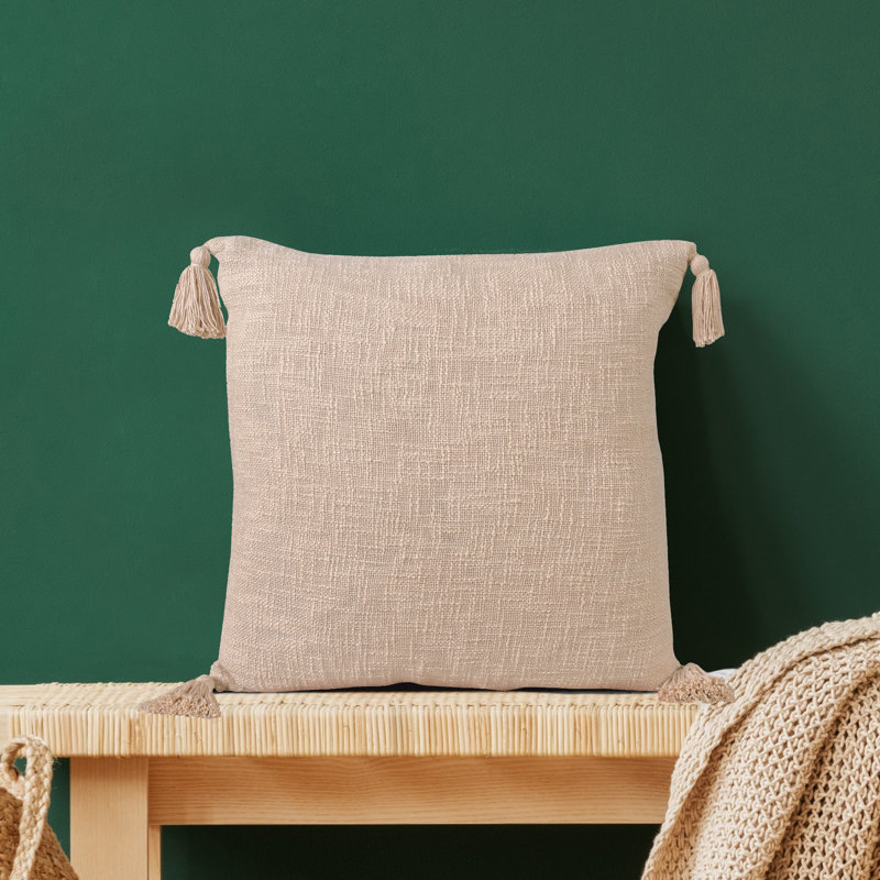Housse de coussin décoratif couleur unie 100% coton faite à la main Everyday, Vert, Polyester/ bourre en polyester