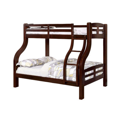 Twin Over Full Bunk Bed In Finish, Transitional Look, Solid Wood, Curved , 14 Pc. Slats, Safe & Design With Style, Wood And Veneer, Attached Slats