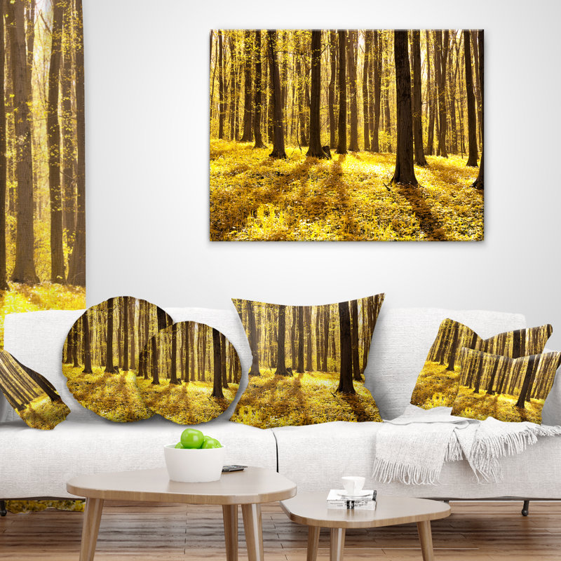 Vert vif forêt au coucher du soleil - coussin à imprimé forêt, 16 po x 1 po, Coussin décoratif