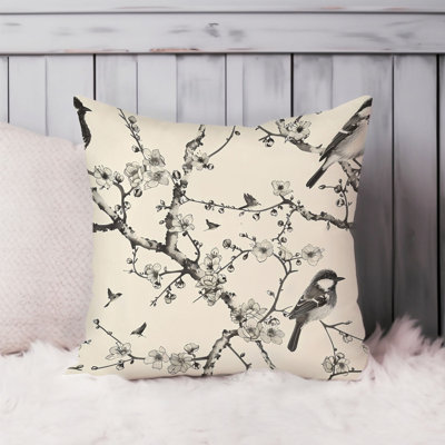 Animals Birds and Flowers IX Rustic Throw Pillow Cover