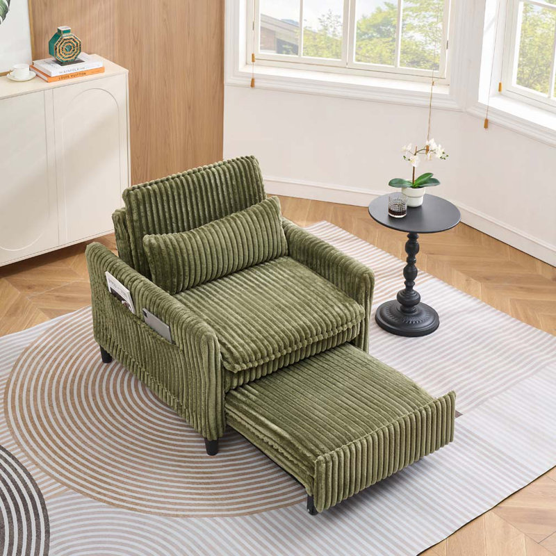 Fauteuil club en velours côtelé avec coussin, Vert