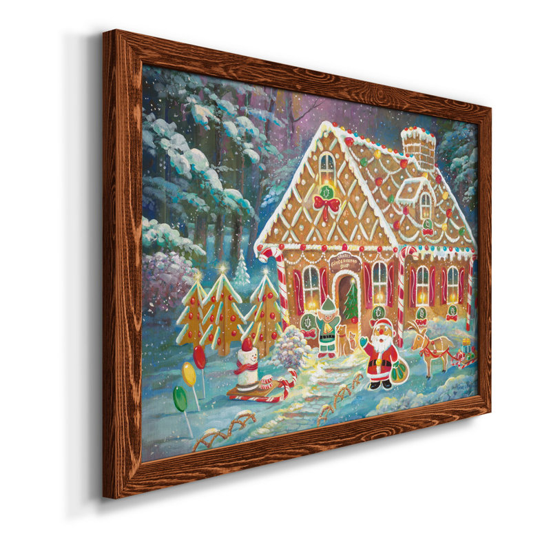 " Santa's Ginger Workshop " Painting Print, Maple Framed Canvas, 37.5" H x 27.5" W x 1.5" D