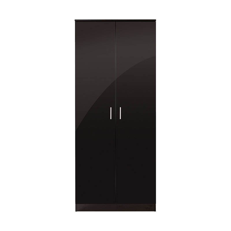 Brylene 2 Door Wardrobe, Black Oak/Black High Gloss