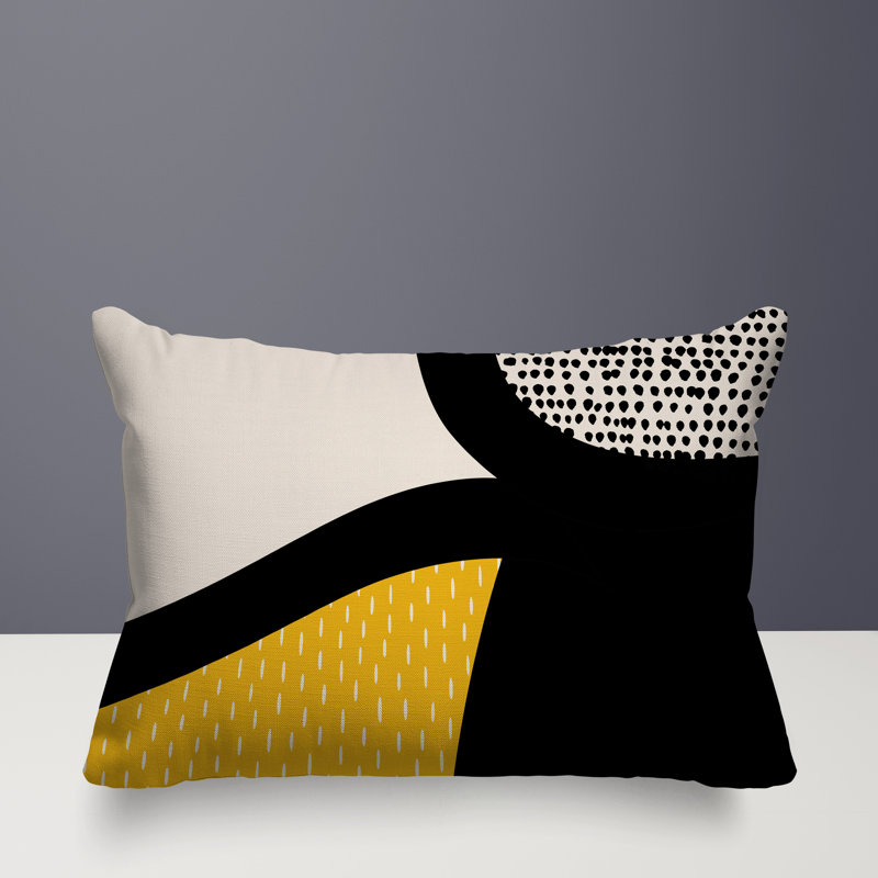 Coussin lombaire réversible intérieur / extérieur Vikka, H 14 po x l 20 po, Jaune / noir / blanc cassé
