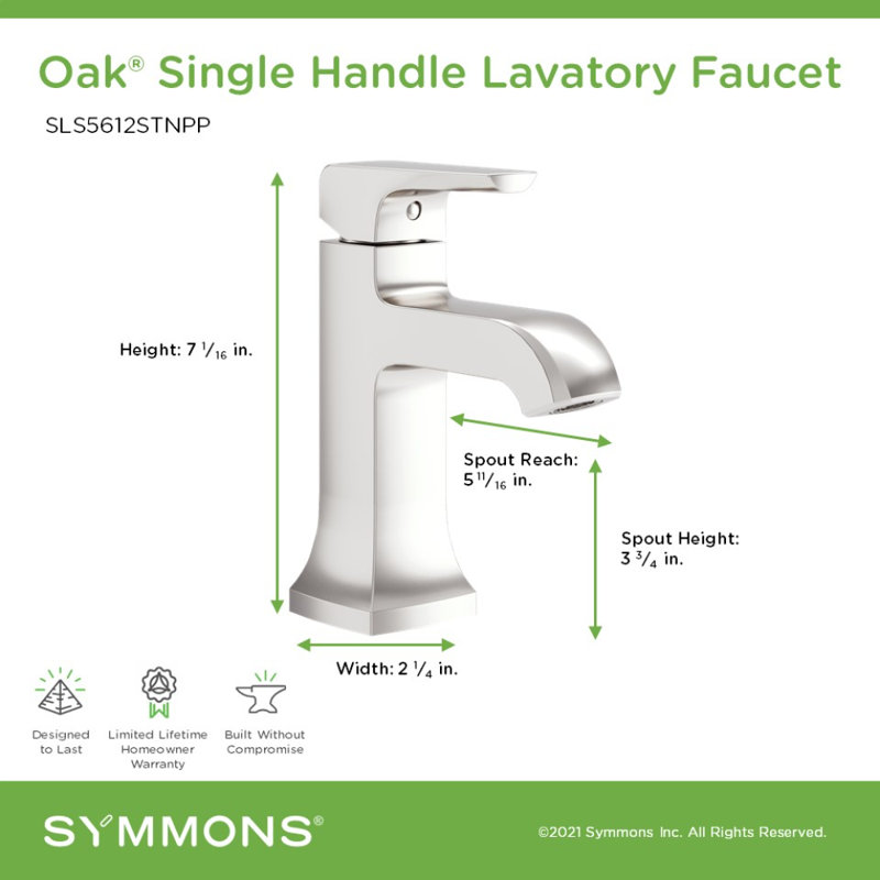 Robinet de salle de bain chêne monocorps à poignée simple avec bonde à poussoir, Nickel satiné
