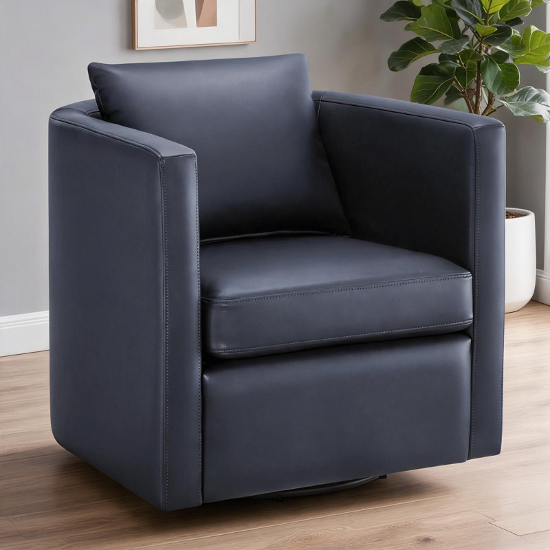 Fauteuil d'appoint pivotant en similicuir Sutton bleu marine, siège confortable pour salon, adultes