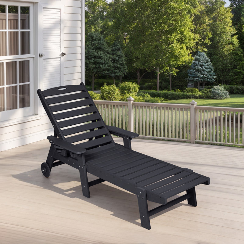 Chaise longue d'extérieur avec roulettes, Noir, noir, noir, noir